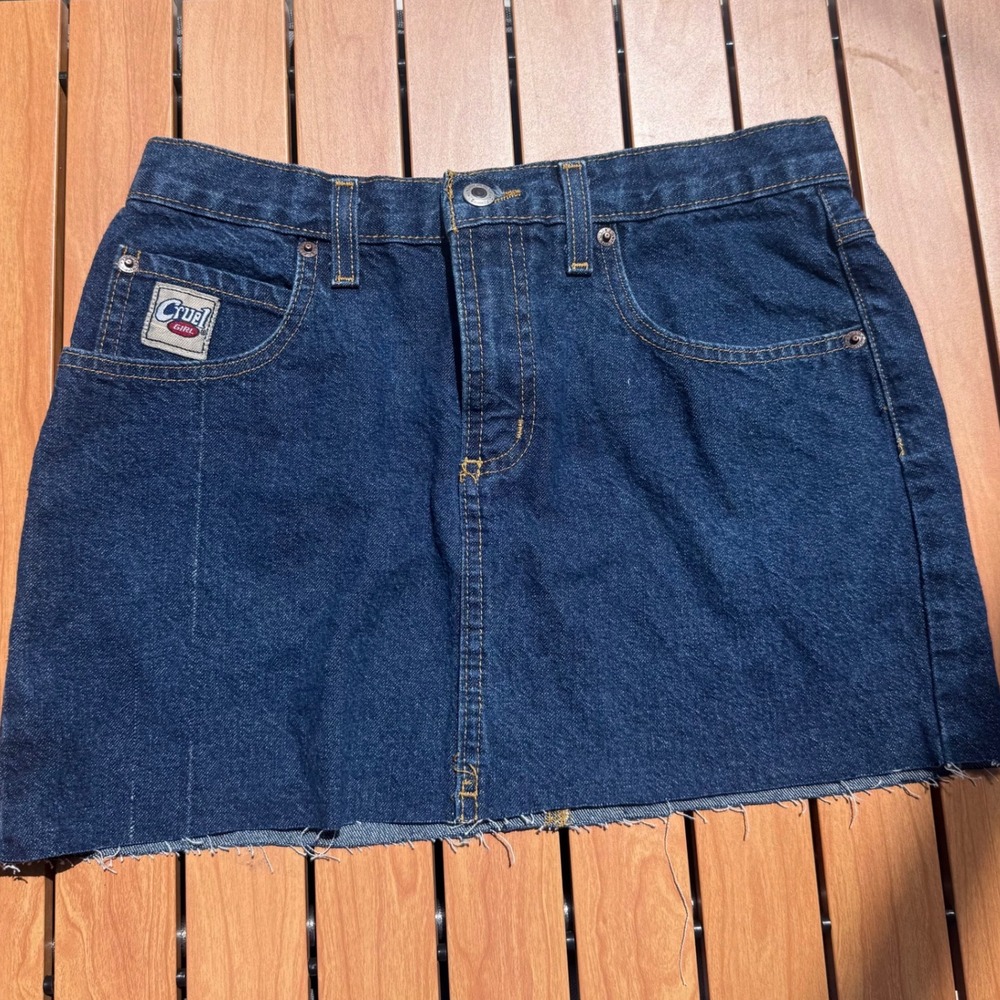Cruel Girl Womens Denim Mini Skirt Dark Wash Raw Hem Western Y2K CT503AD0 Size 5
